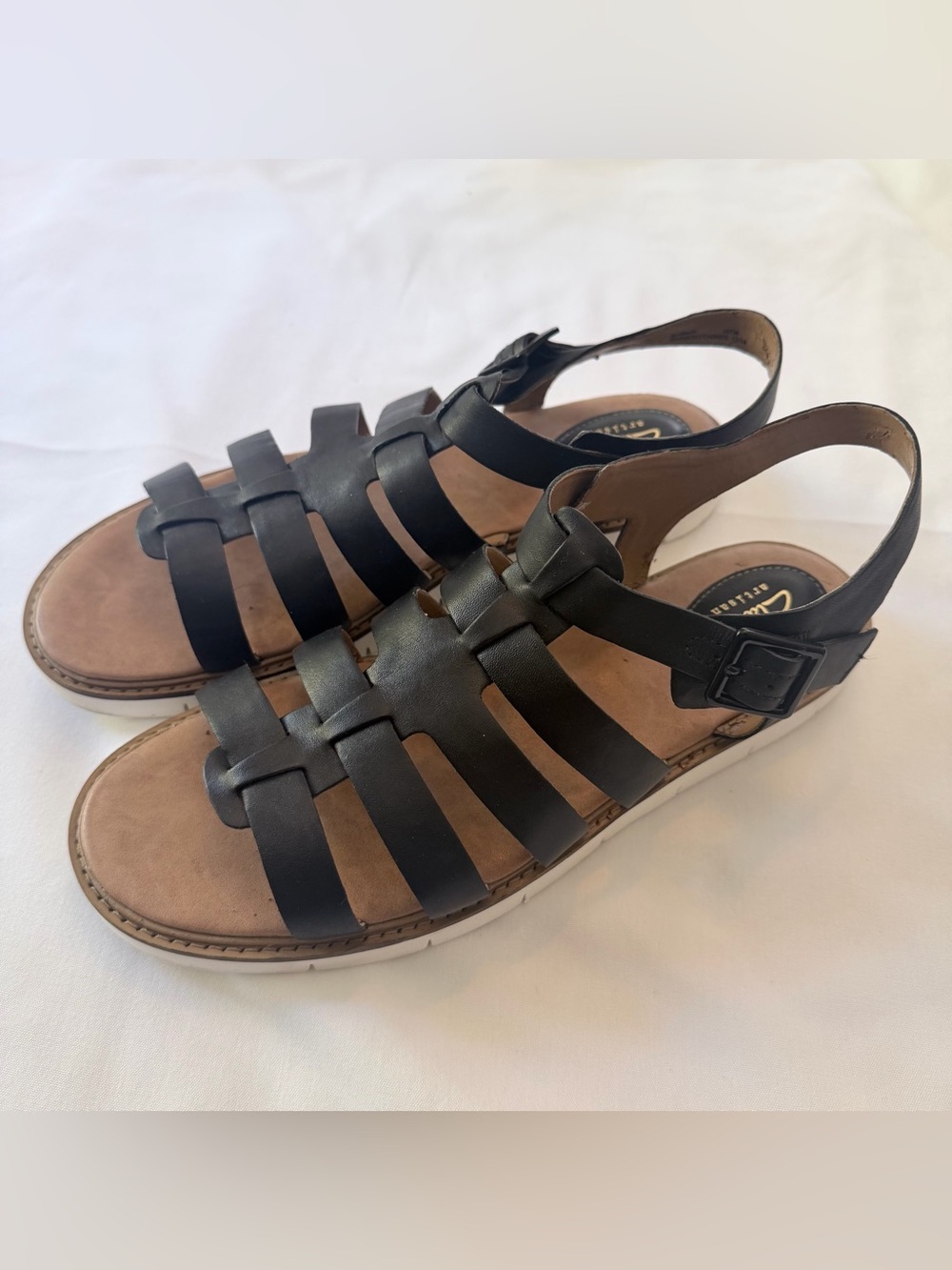 Clarks Artisan Women’s Black Leather Gladiator Sandals Buckle Straps US 12 M